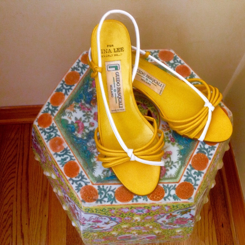 Yellow and white striped sandals