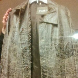 GUESS MENS DIRTY WASHED LEATHER JACKET