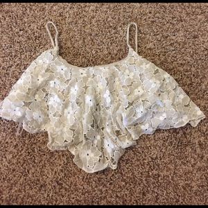 Cream Floral Lace Crop Top