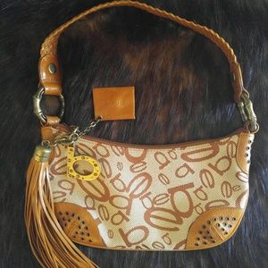 BEBE Leather/Fabric Tassel Boho Purse