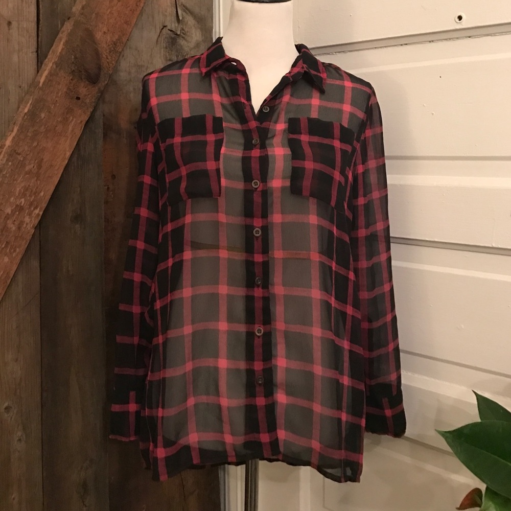 Sheer plaid blouse