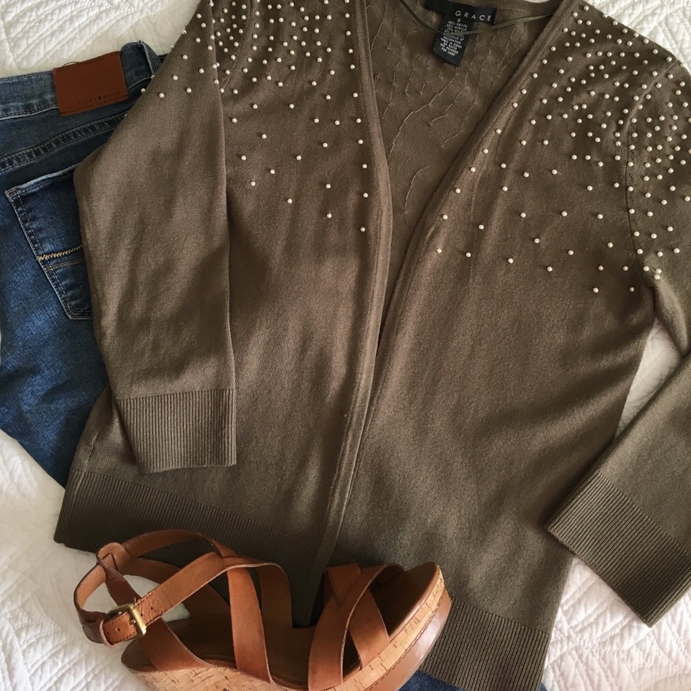 Grace pearl bead adorned sweater