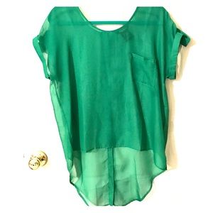 XL Green sheer blouse with gold button accents