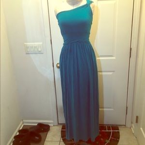 Pretty turquoise maxi dress with one strap