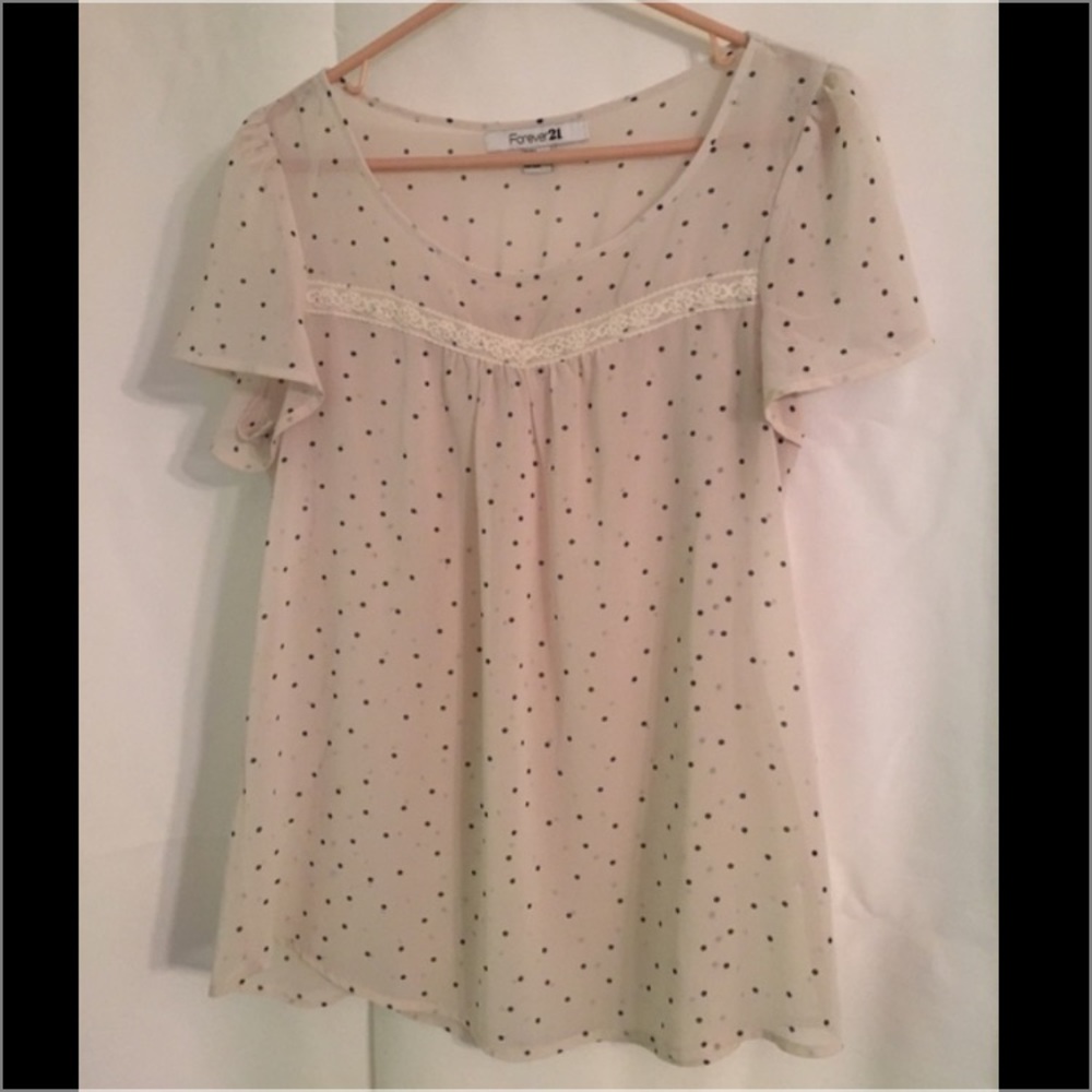 Sheer Short Sleeve Polka Dot Blouse