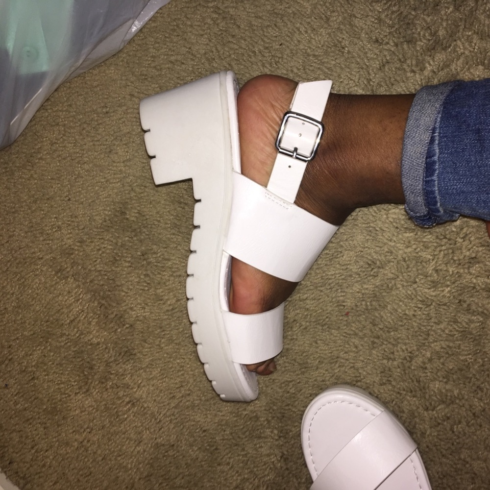 All white boxy sandals