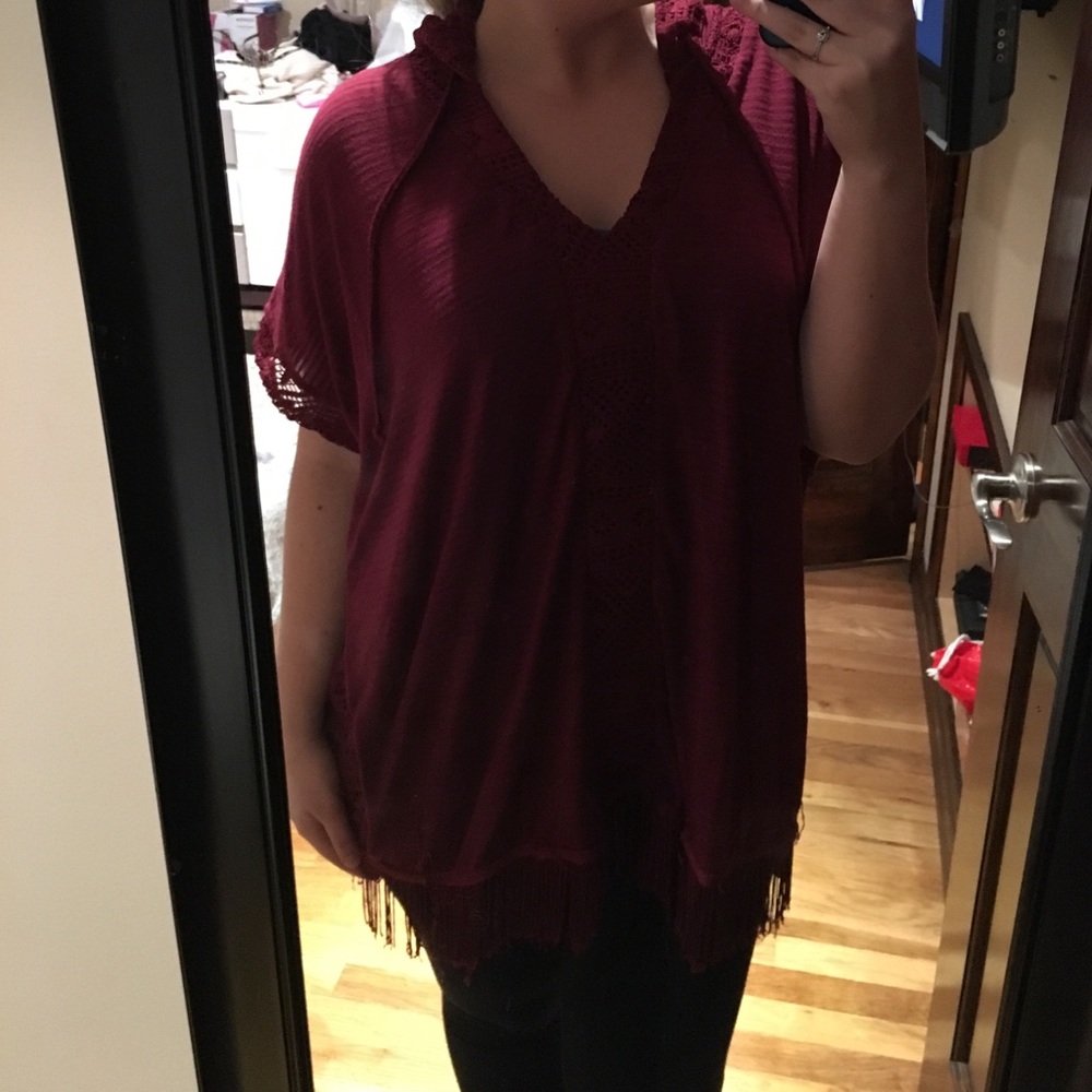 Burgundy lace poncho