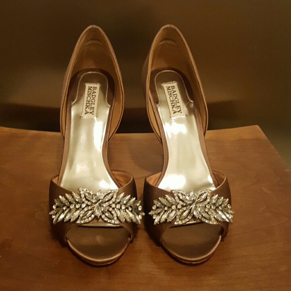 Rhinestone embellished satin peep toes