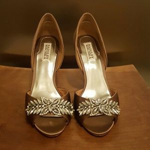 Rhinestone embellished satin peep toes