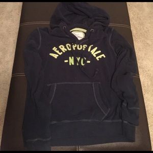 Dark blue with lime green letter hoodie.