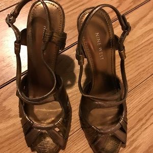 Brushed Bronze Nine West Peep Toe Heels