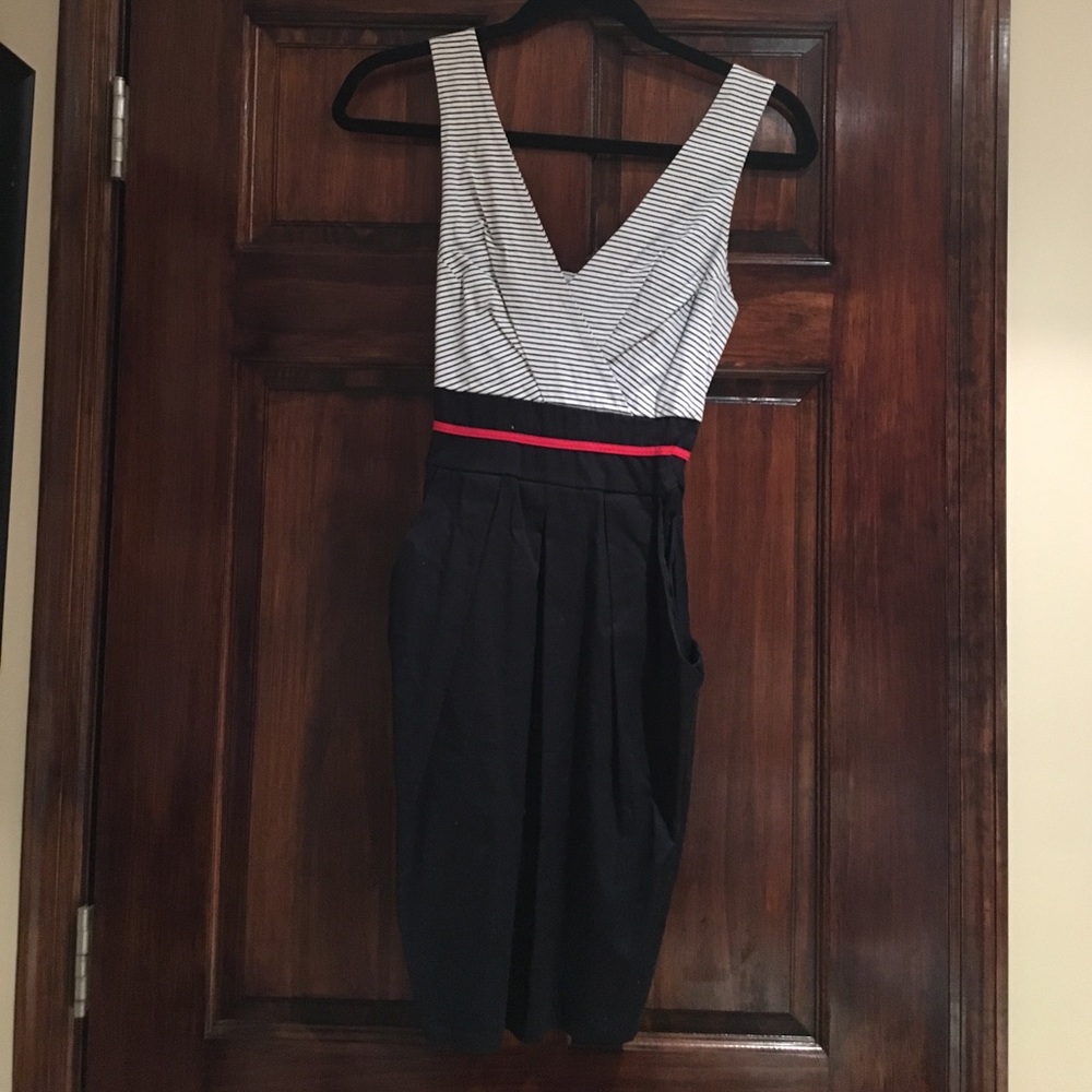 Black/ striped navy blue and white dress