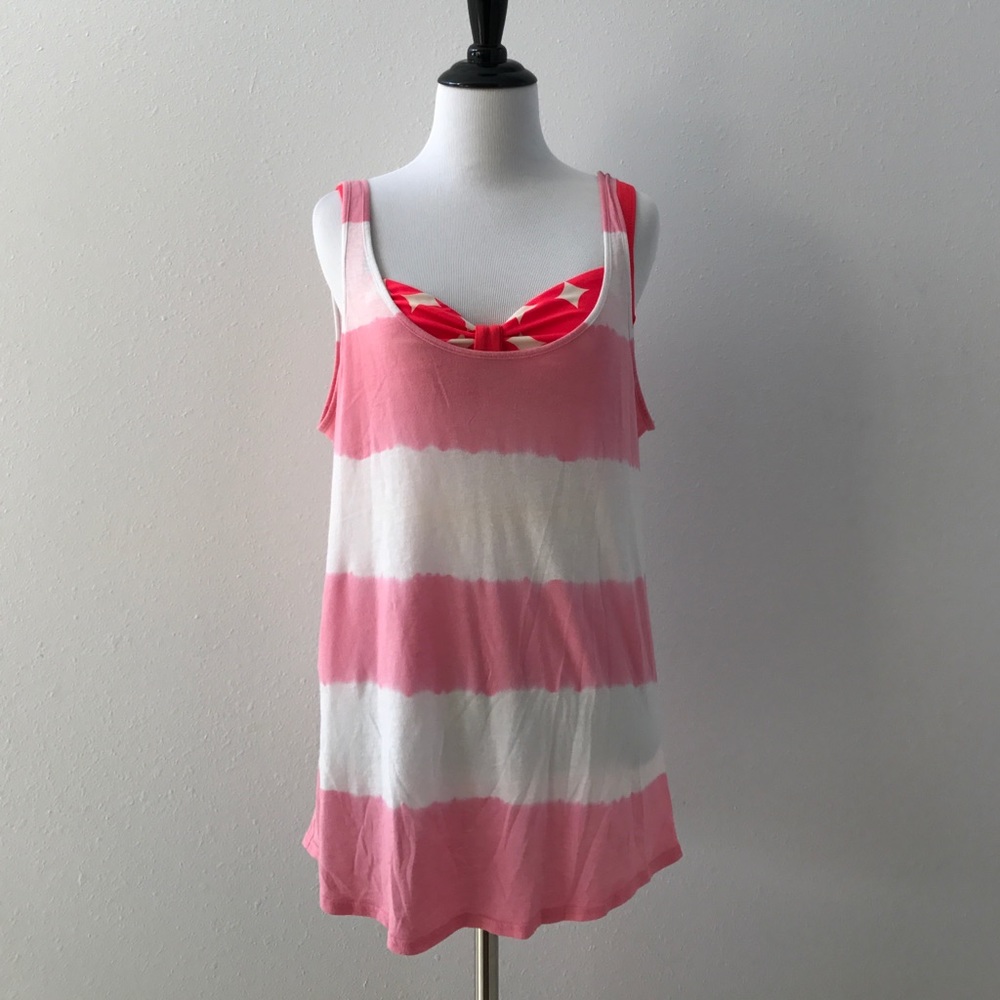 PINK pink & white striped tank top