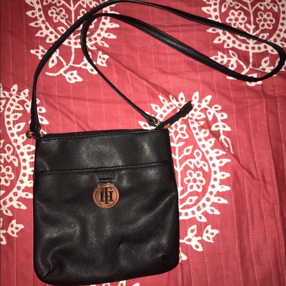 A black cross body bag