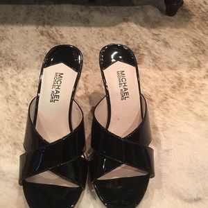 Michael Kors black patent wedges