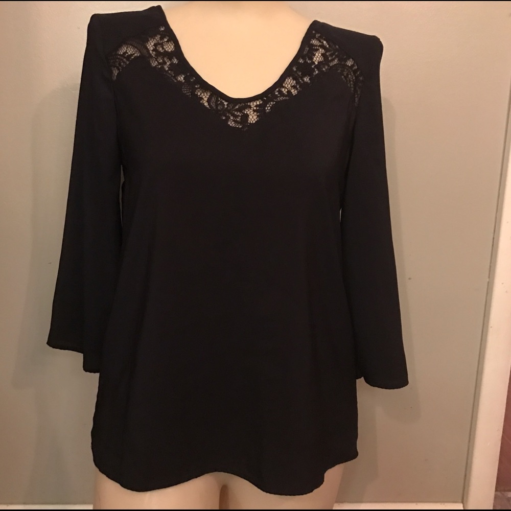 Express Black top with lace neck line and back