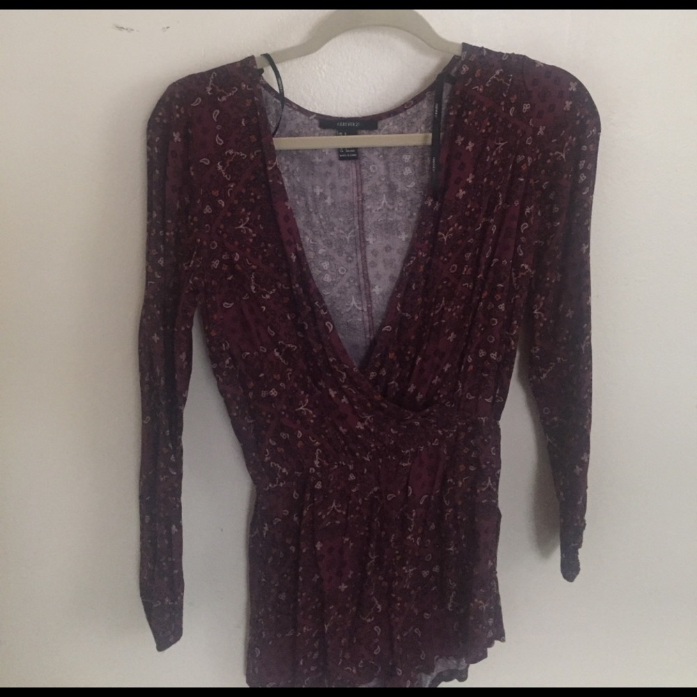 Forever 21 Long Sleeve Shorts Romper Paisley