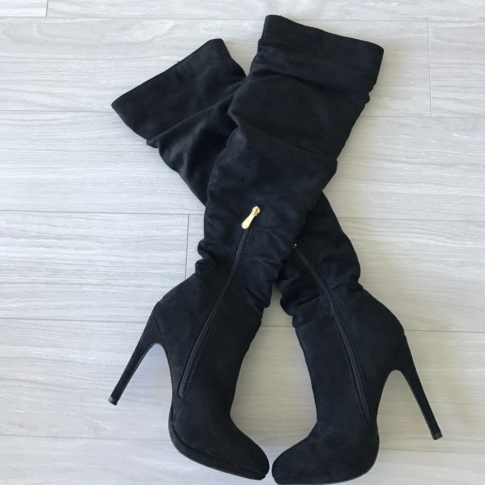 Black knee high suede boots