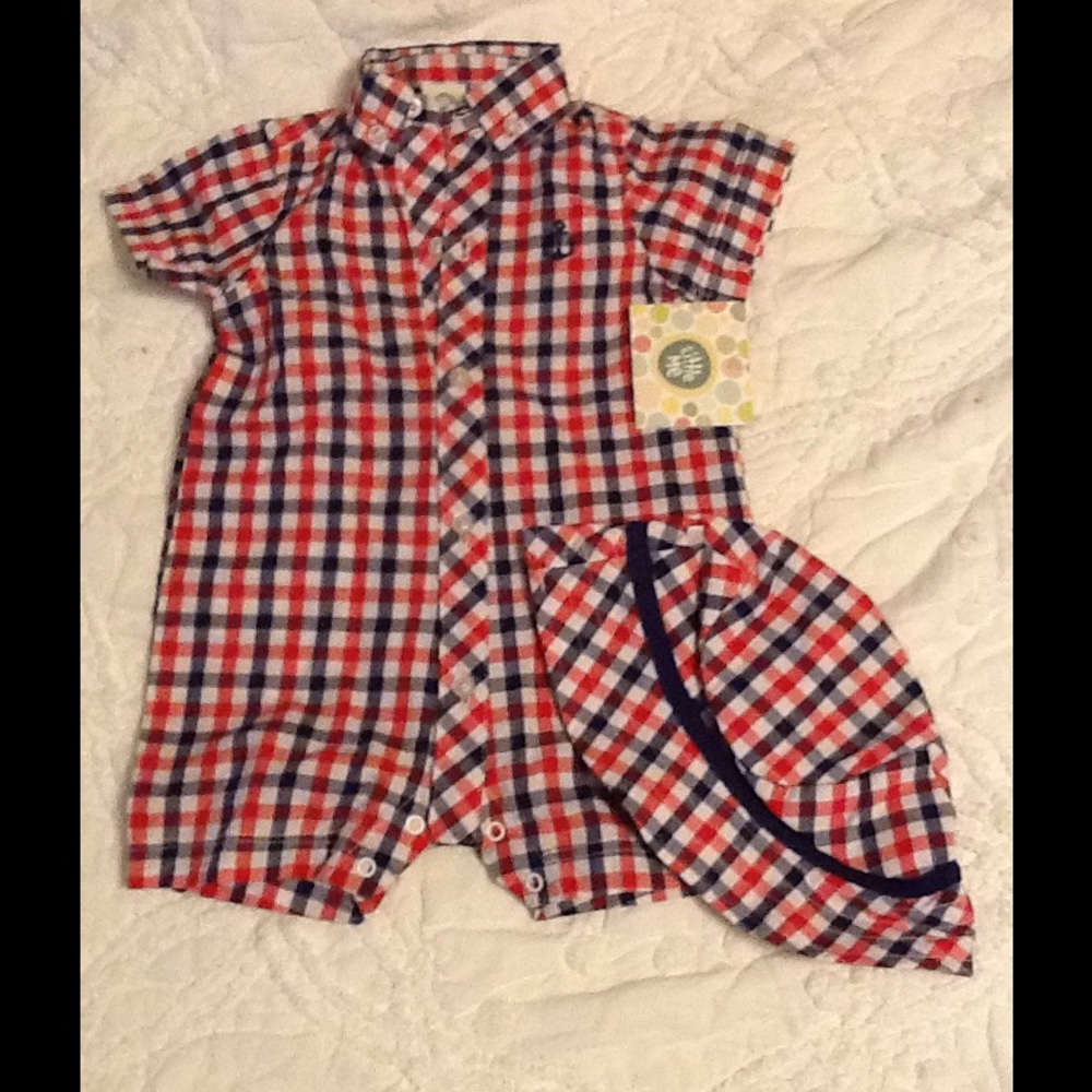 Baby Boy sun romper with matching hat