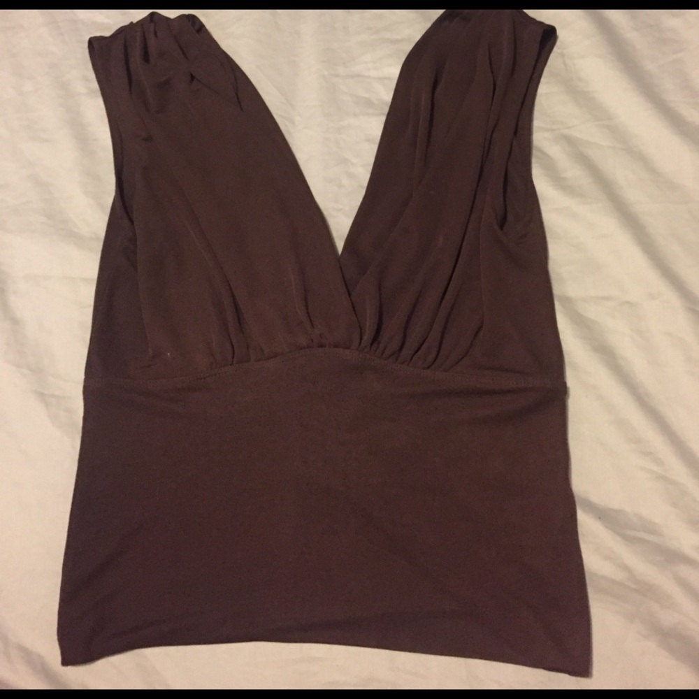 brown v neck blouse - Picture 2 of 5