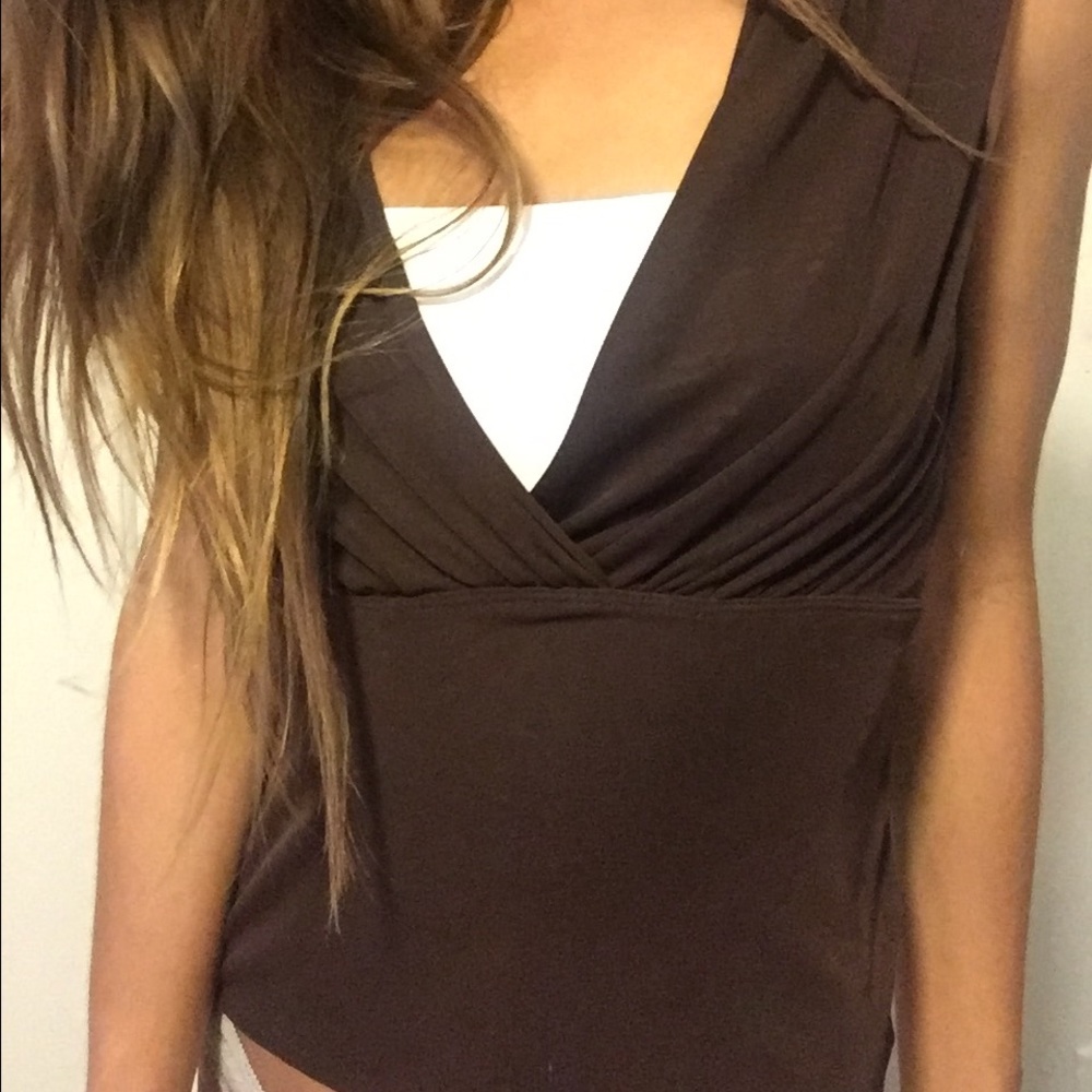 brown v neck blouse - Picture 5 of 5