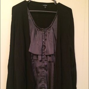 Flowy black top with attached gray blouse