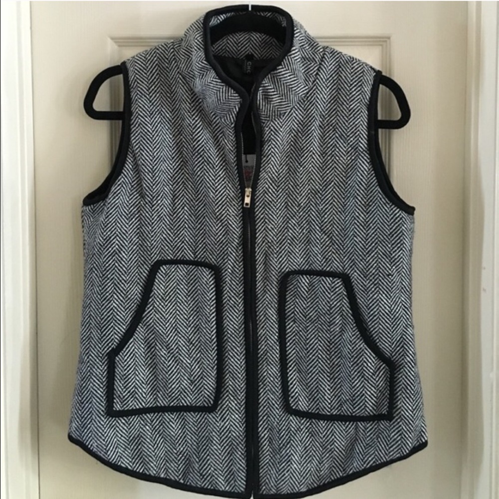 Black and white herringbone vest