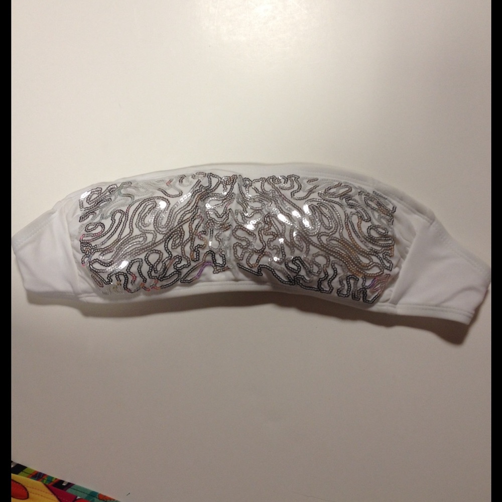 Xhilaration white sequin swim top small