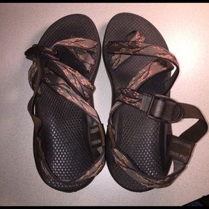 Orange and grey Chacos