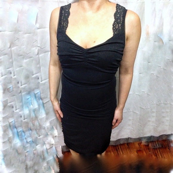 Express Elegant Black Lace Trim Dress - Picture 5 of 9