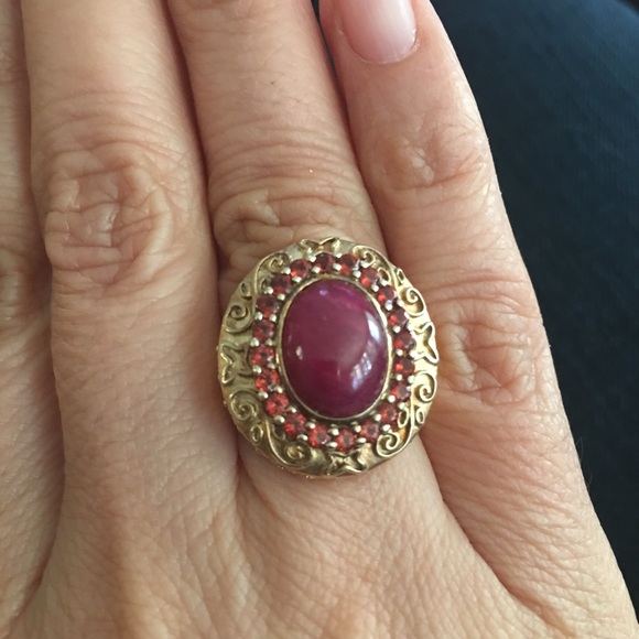 Genuine ruby and orange garnet 18KGP on 925 silver ring - Picture 4 of 11
