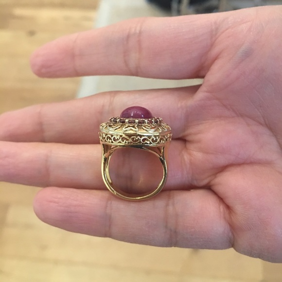 Genuine ruby and orange garnet 18KGP on 925 silver ring - Picture 5 of 11