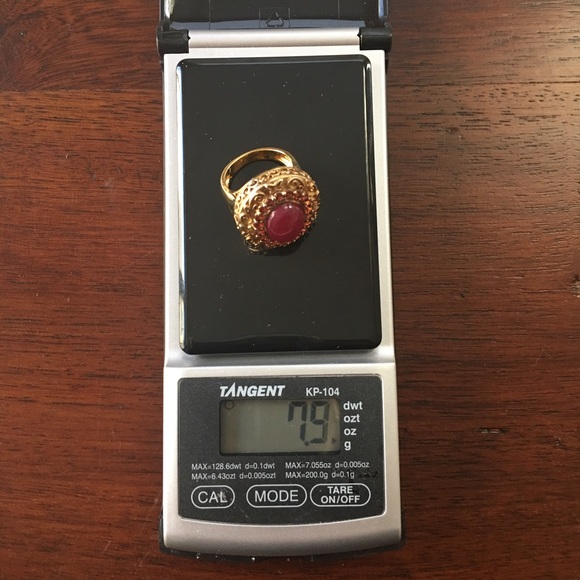Genuine ruby and orange garnet 18KGP on 925 silver ring - Picture 6 of 11