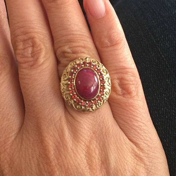 Genuine ruby and orange garnet 18KGP on 925 silver ring - Picture 11 of 11