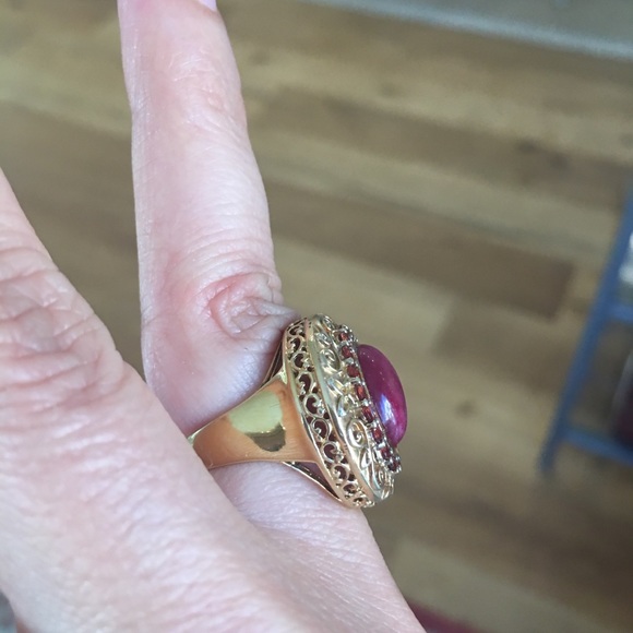 Genuine ruby and orange garnet 18KGP on 925 silver ring - Picture 7 of 11