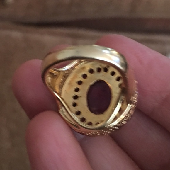 Genuine ruby and orange garnet 18KGP on 925 silver ring - Picture 9 of 11