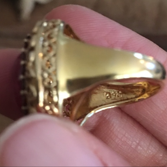 Genuine ruby and orange garnet 18KGP on 925 silver ring - Picture 10 of 11