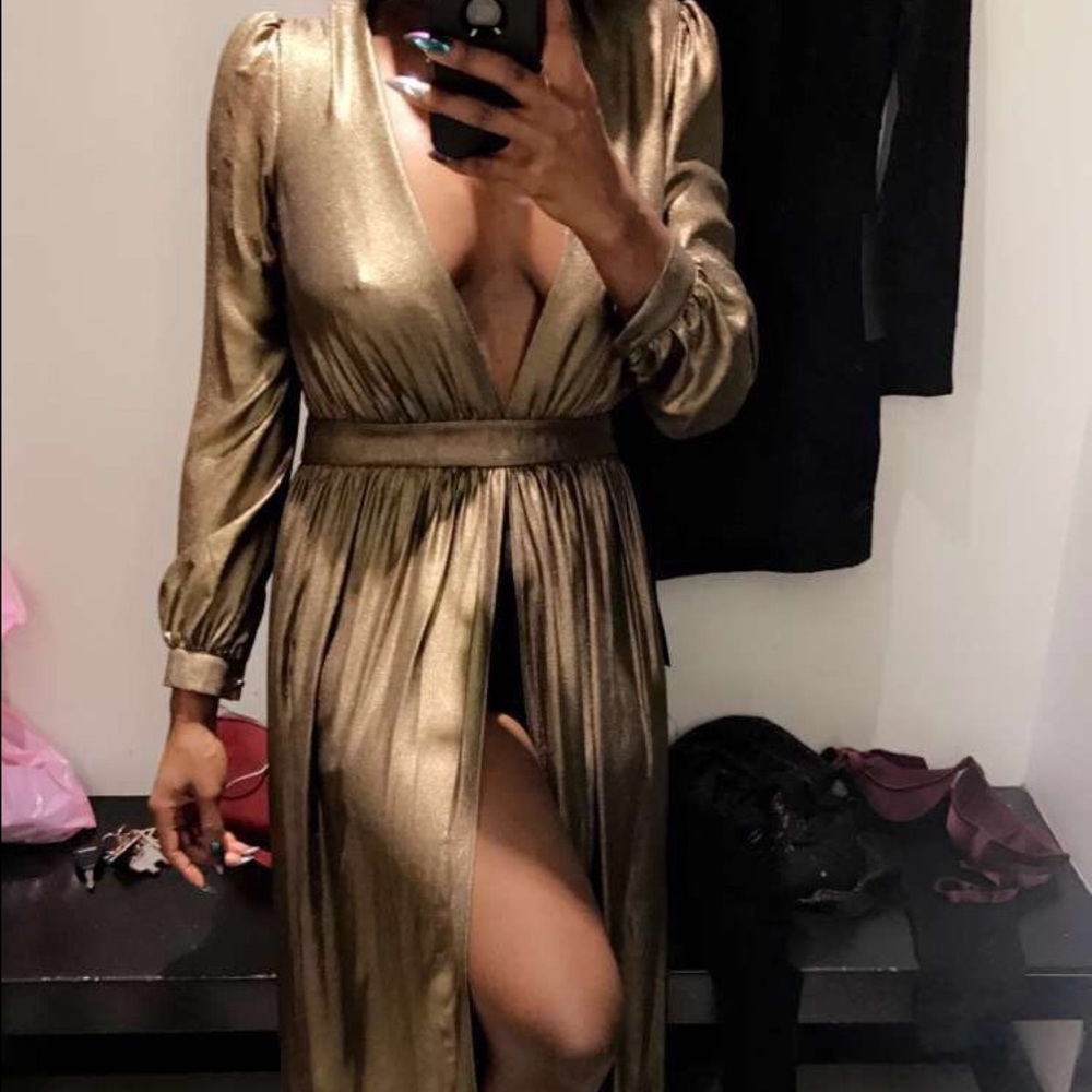 BEBE Gold Metallic Shorts Gown