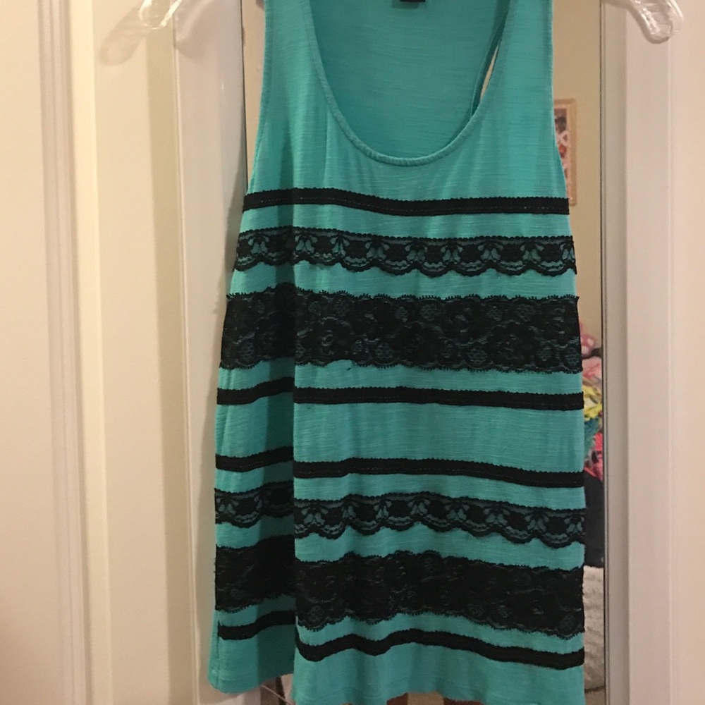 Teal top with black lace detail