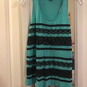 Teal top with black lace detail