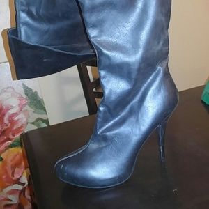 Thigh  high black faux leather boots