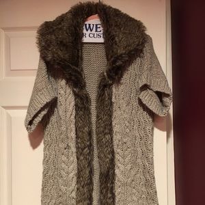 Sweater with Faux Fur, 3/4 Length, Short Sleeve