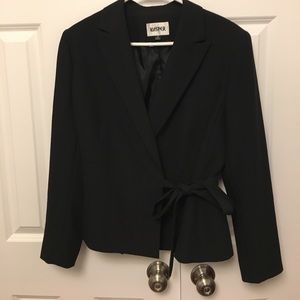 Black pinstriped suit jacket