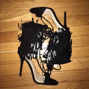 Black fringed heels