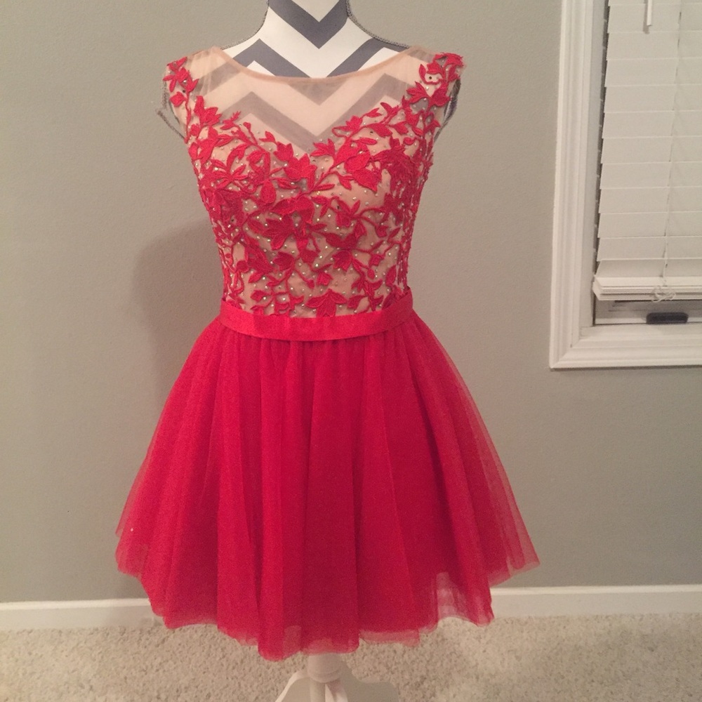 Short Cap Sleeve Embroidered Sherri Hill Dress