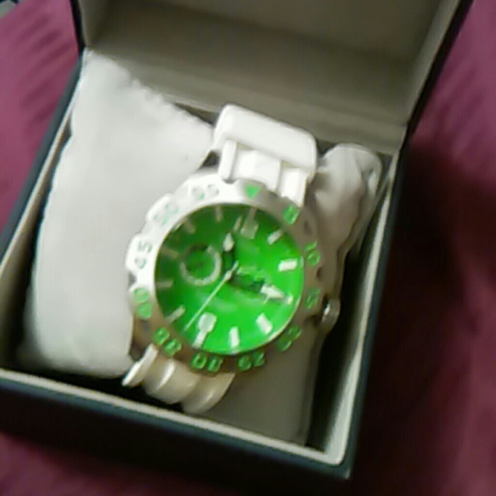 Nautica green face watch white strap