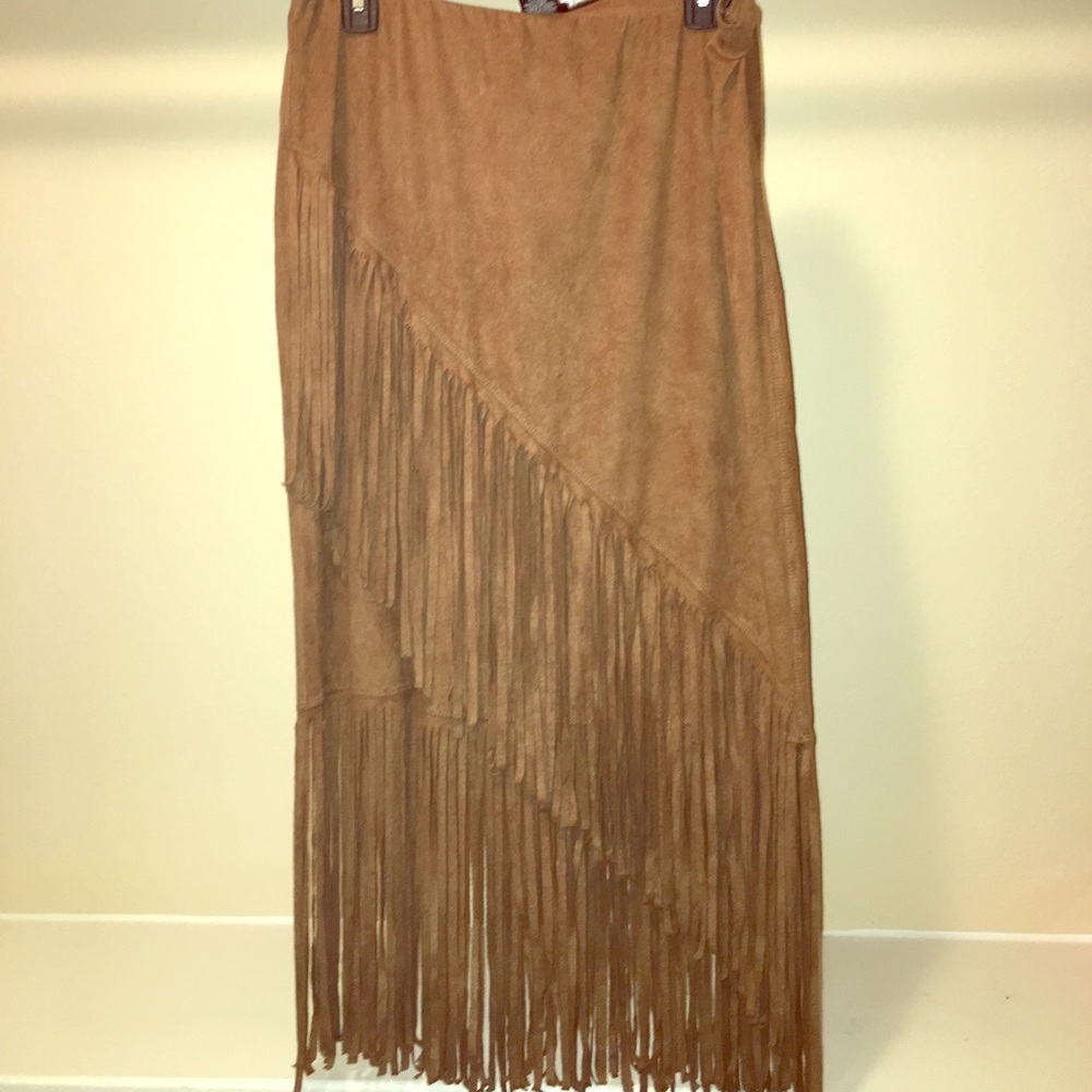 Fringe suede'ish material pencil skirt