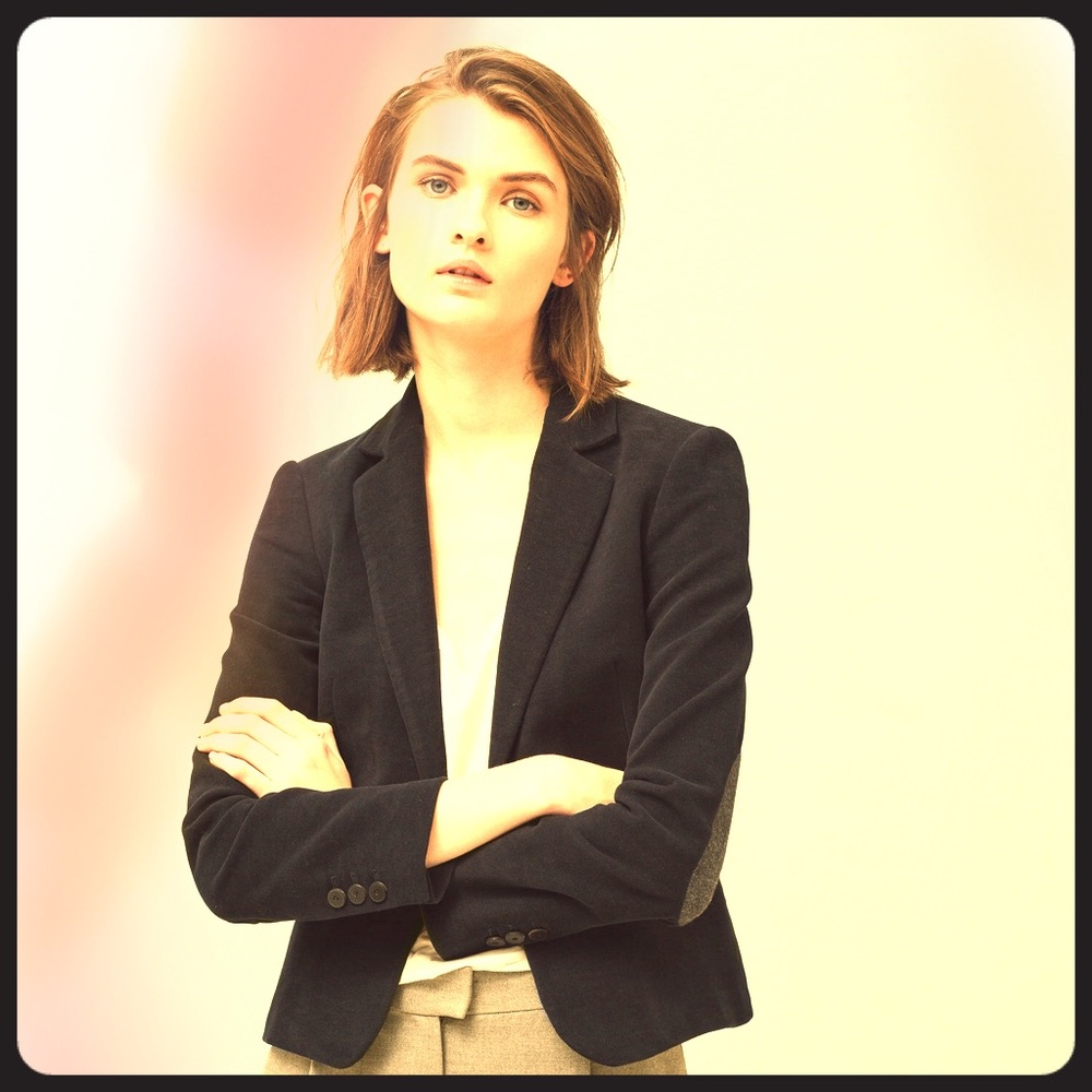 NWOT Mango MNG navy blue elbow-patch cotton blazer