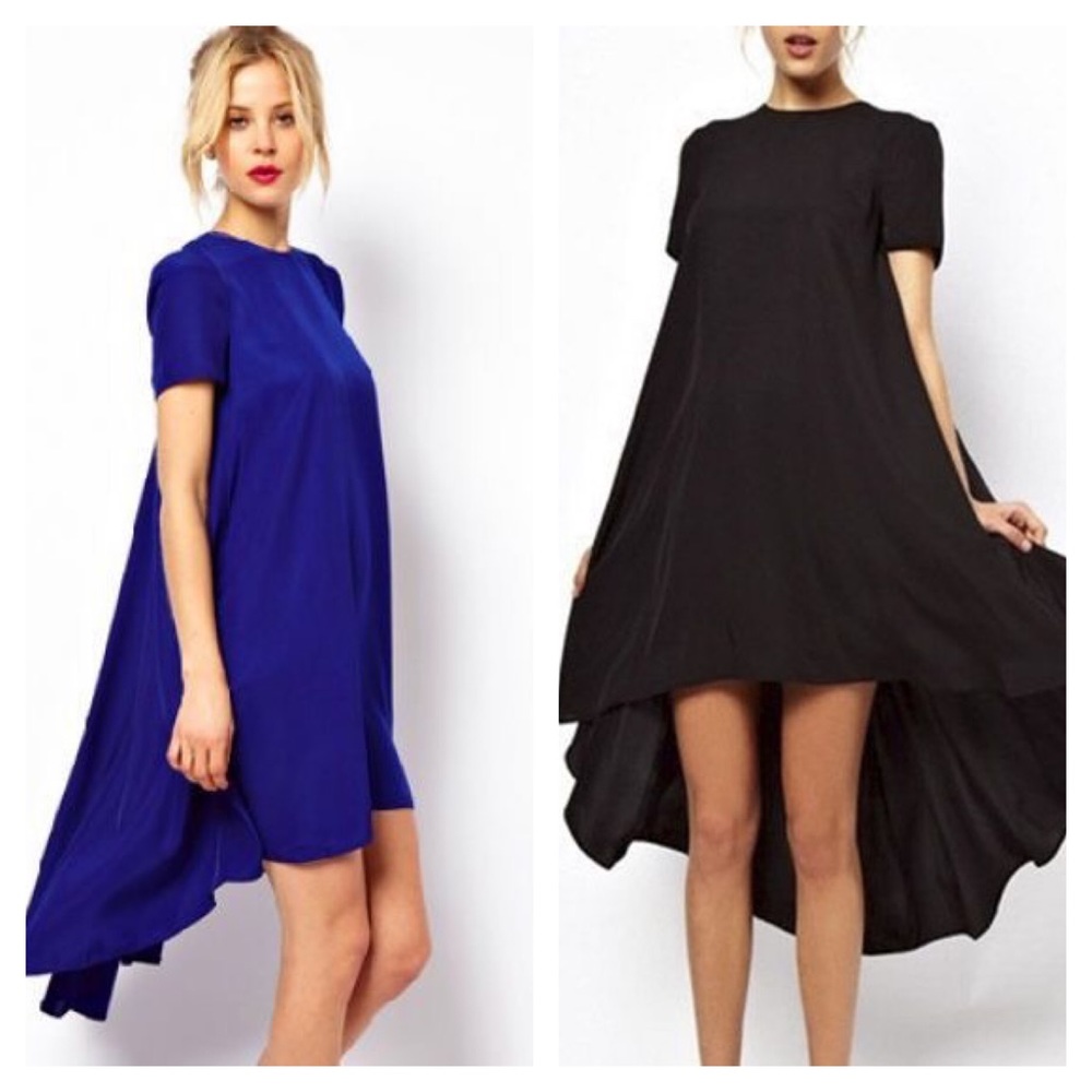 Blue short sleeve high/low dress