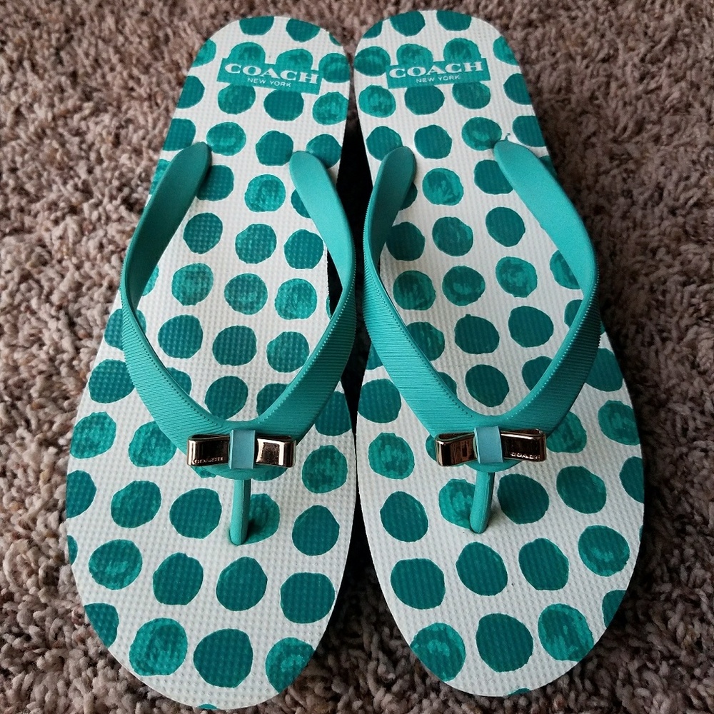SALE Size 8 Coach Loralyn Teal/White Wedge Sandals